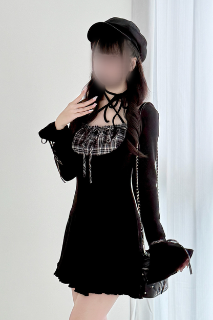 Checkered Flare Knit Dress
