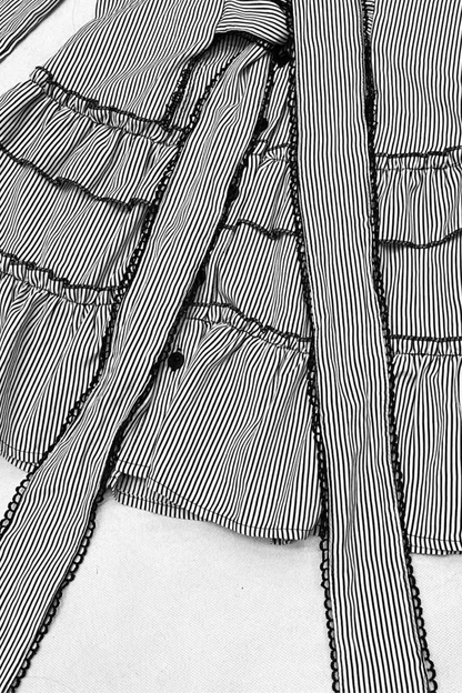 Striped Lace Midi Patchwork Shirt Dress
