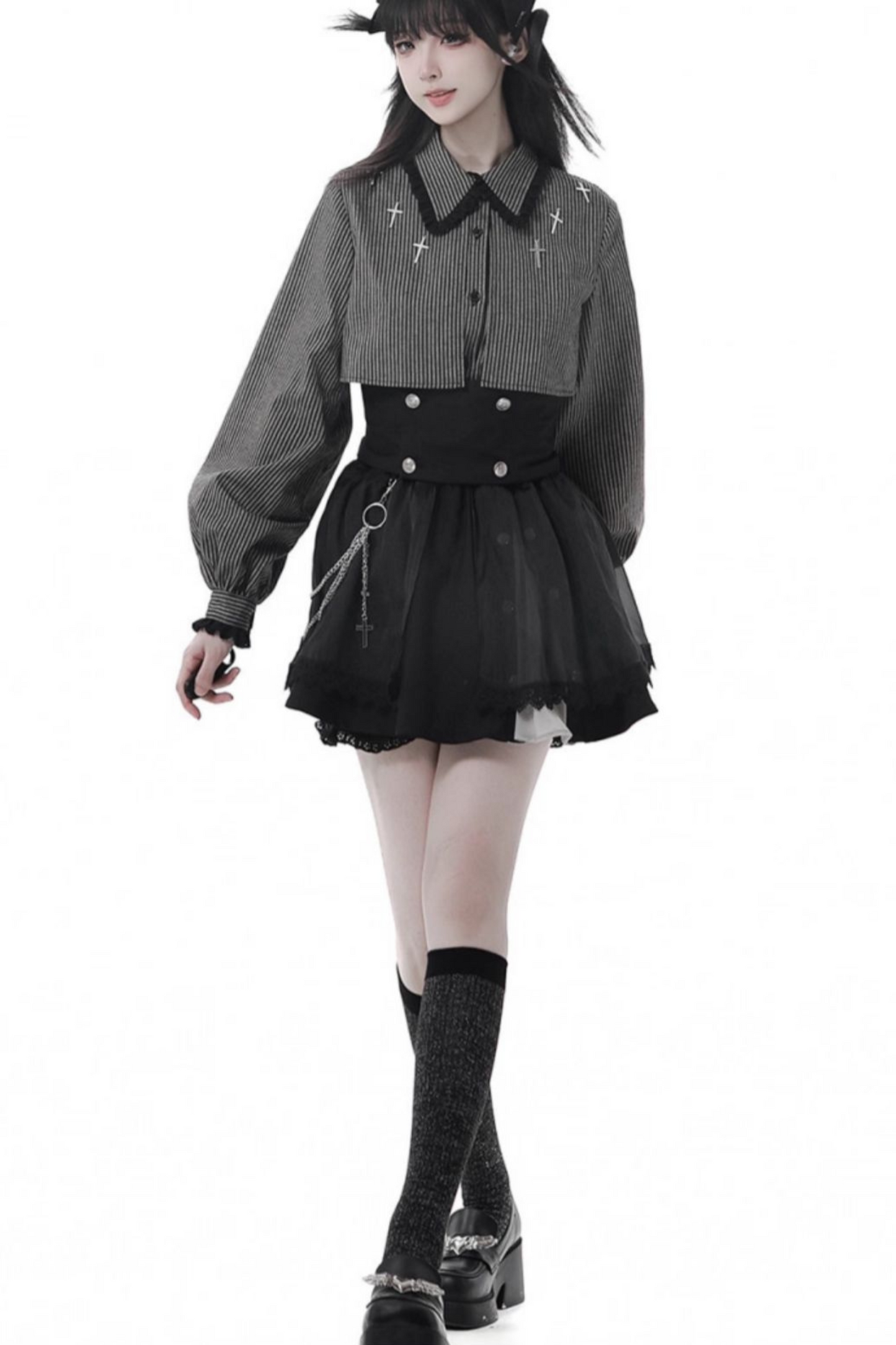 Cross Carol Dark Shirt + Corset + Skirt