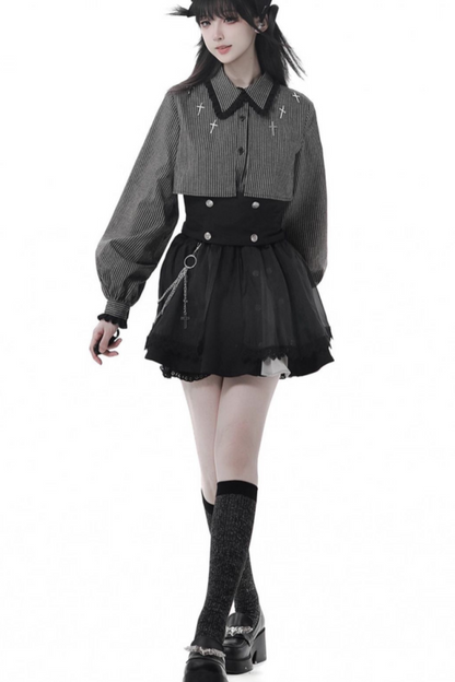 Cross Carol Dark Shirt + Corset + Skirt