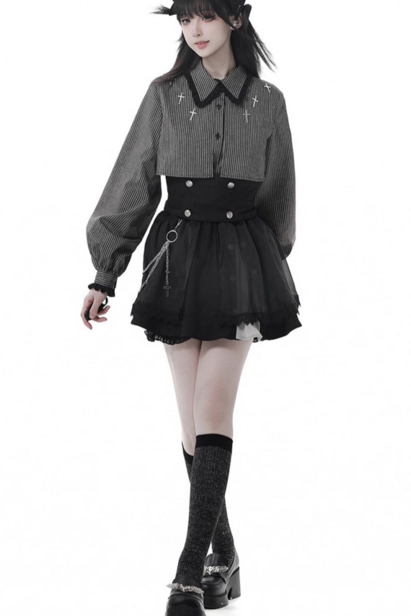 Cross Carol Dark Shirt + Corset + Skirt