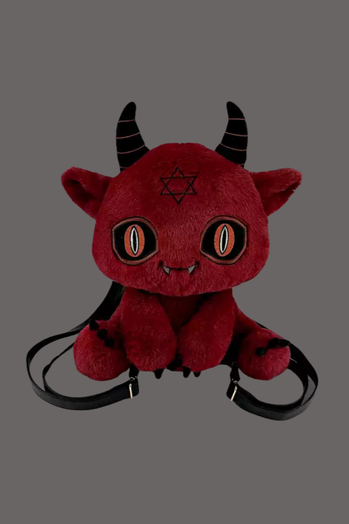 Death Black White and Red Devil Dark Punk Plush Backpack