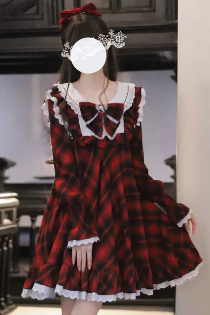 Berry Mousse Girly Plaid Dress