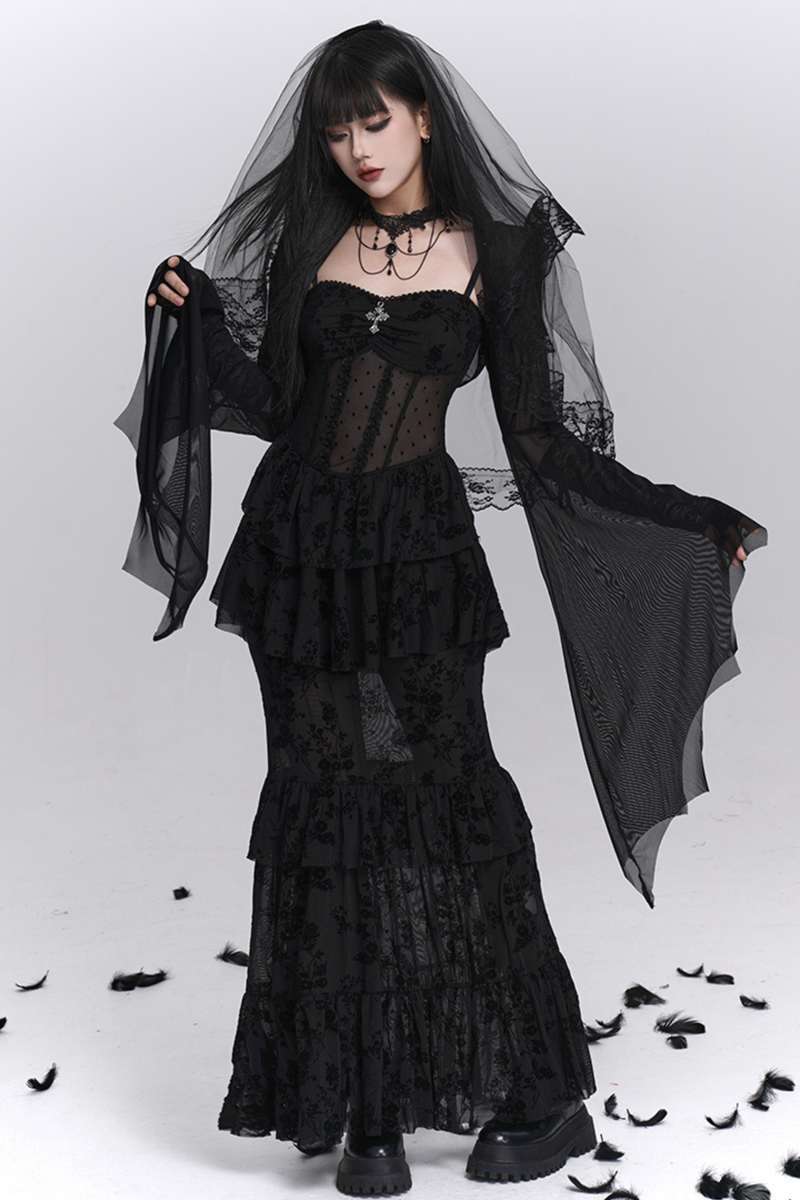 Ghost Girl Gothic Mermaid Dress + Sheer Outerwear