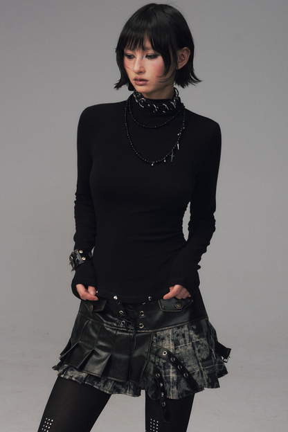 Punk Rivet Knit High Neck Top