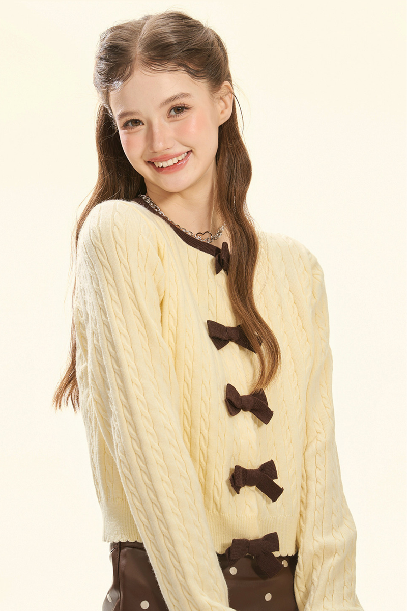 Cream Ribbon Cardigan + Inner Vest