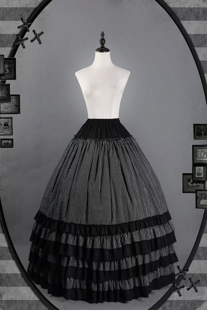 [pre-order] Dark Striped Gusset-sleeved Shirt + Corset + Skirt