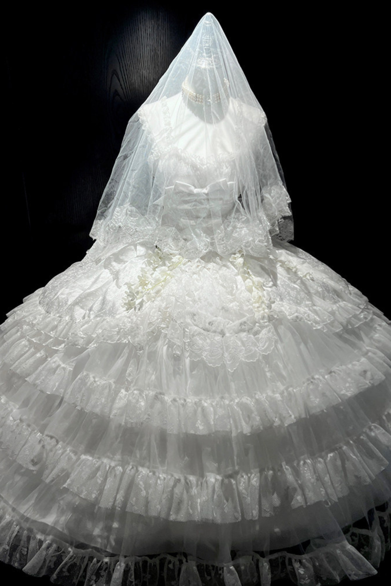 Pure Bridal Lolita Dress + Veil + Waist Belt