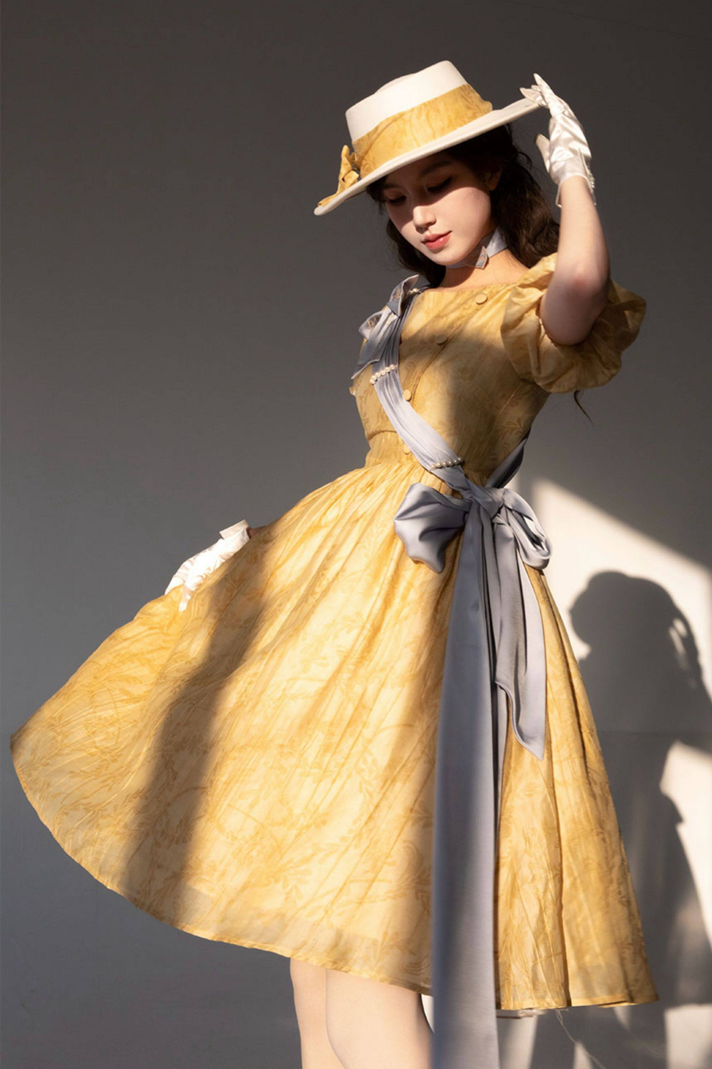 Golden Flower Design Dress + Skirt + Coat + Vest