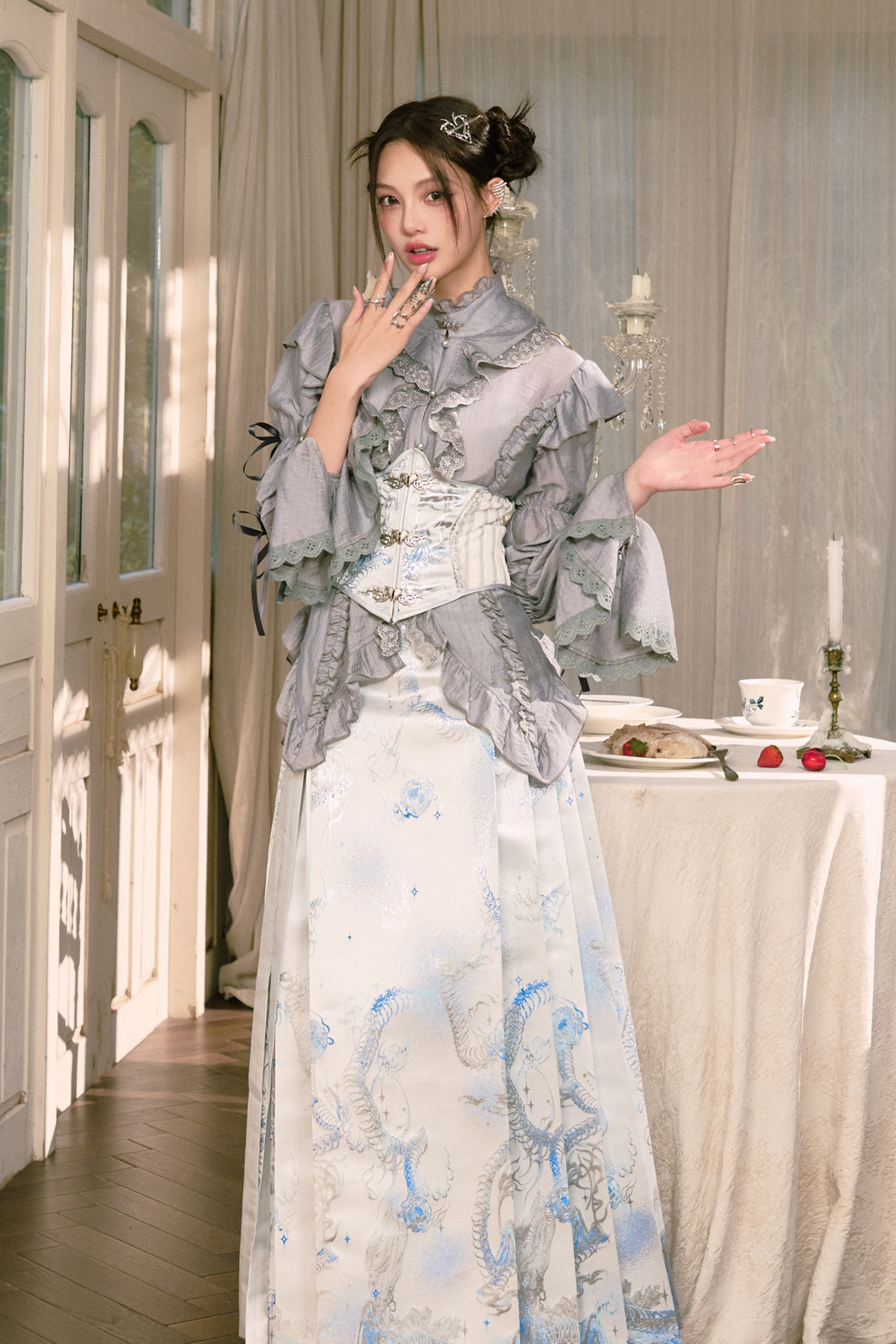 Chinese-style Shirt + Jacket + Long Skirt