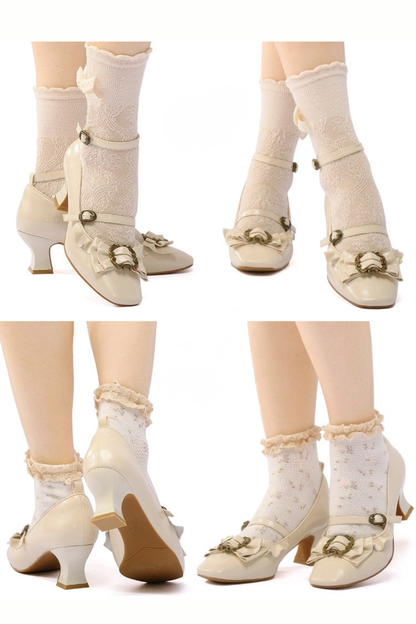 Leather Ribbon Ruffle Lolita Heels