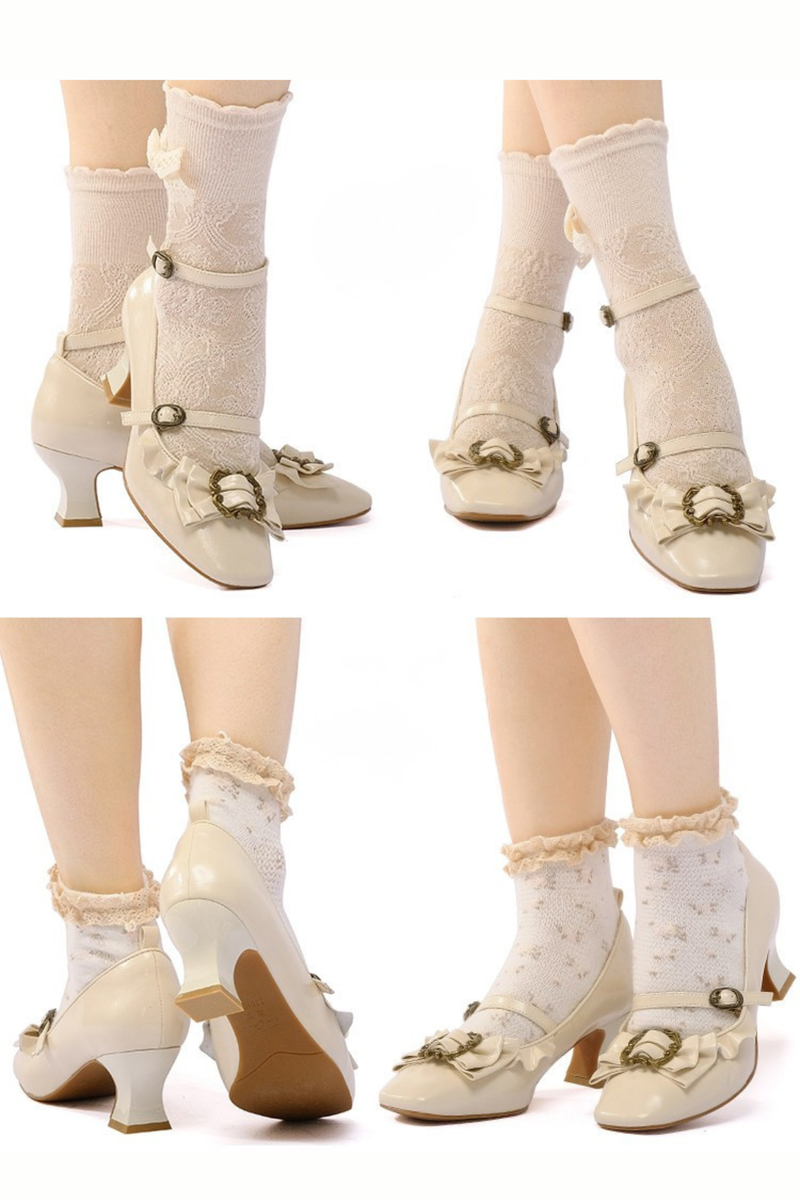 Leather Ribbon Ruffle Lolita Heels