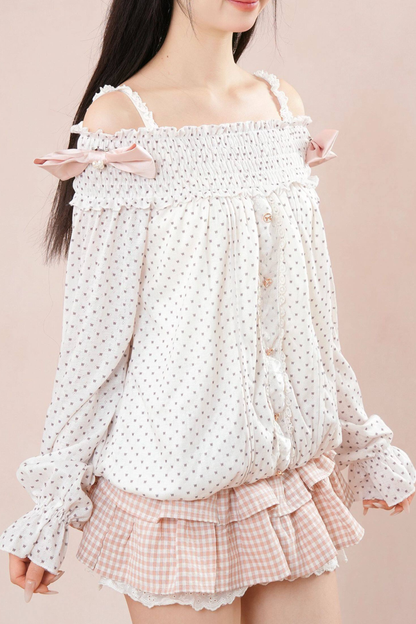 Polka Dot Balloon Sleeve Top + Tiered Skirt