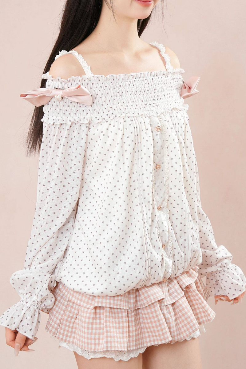 Polka Dot Balloon Sleeve Top + Tiered Skirt