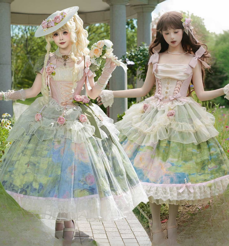 [pre-order Deadline: July 4] Monet Garden Oil Handle Classical Bustier Top + Skirt + Tulle Veil + Ribbon