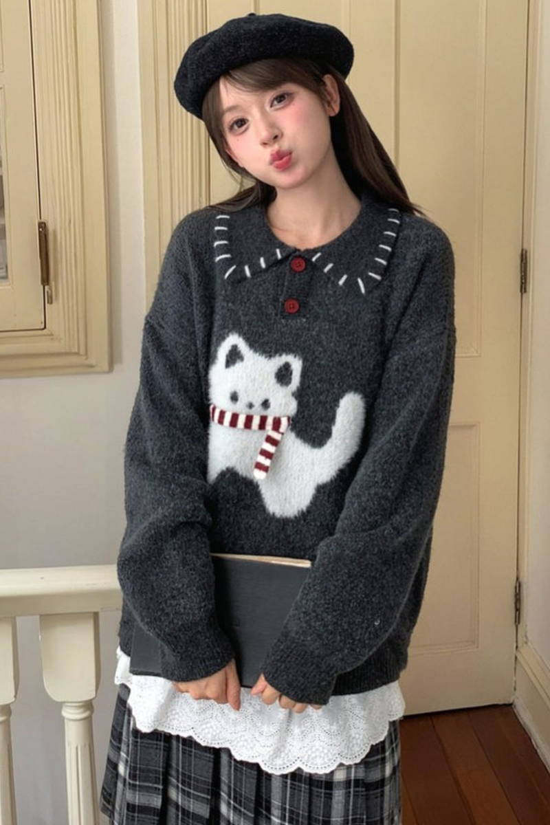 Cat Knit Sweater + Snowflake Cardigan