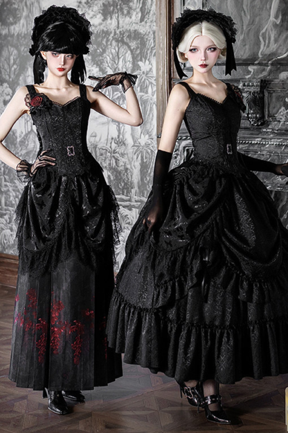 Gothic Corset Top + Short Coat + Hose + Curtain + Skirt + Flower + Bonnet