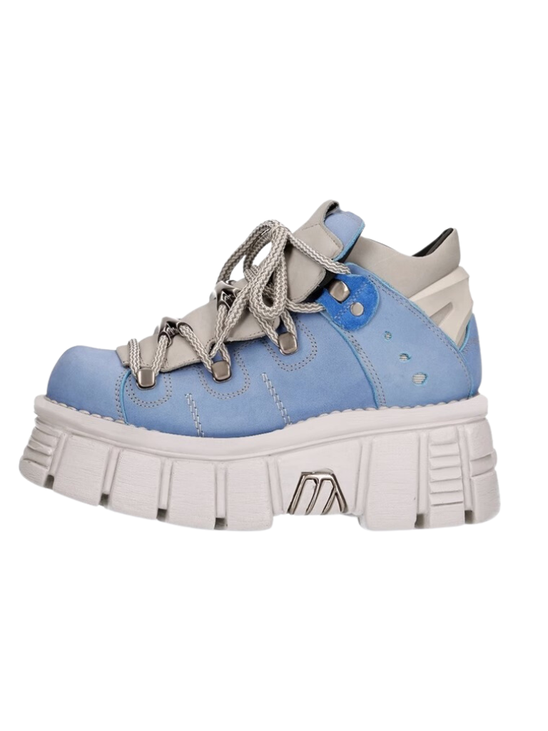 Punk Rock Retro Leather Metal Power Sole Aqua Sneaker