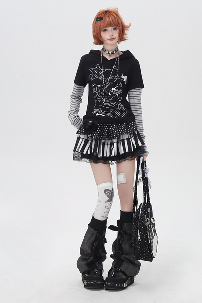 Striped Fake Two Piece Hooded Top