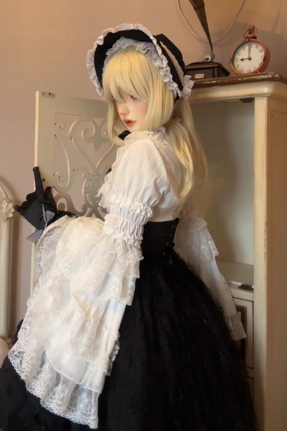 Gothic Super Jisleeve Lolita Shirt + Ruffle Skirt + Hat