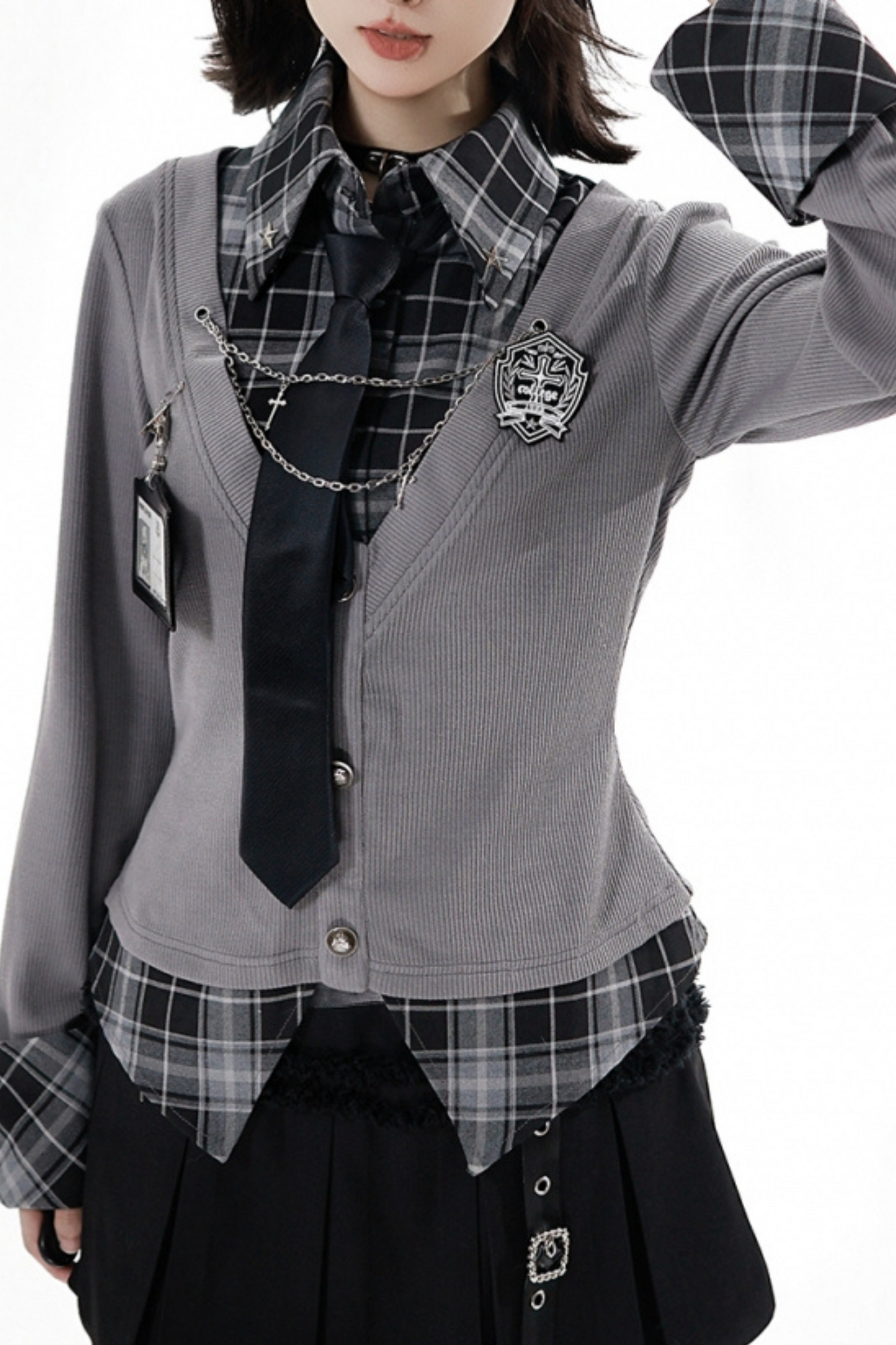 College Roll Up Shirt + Skirt + Tie
