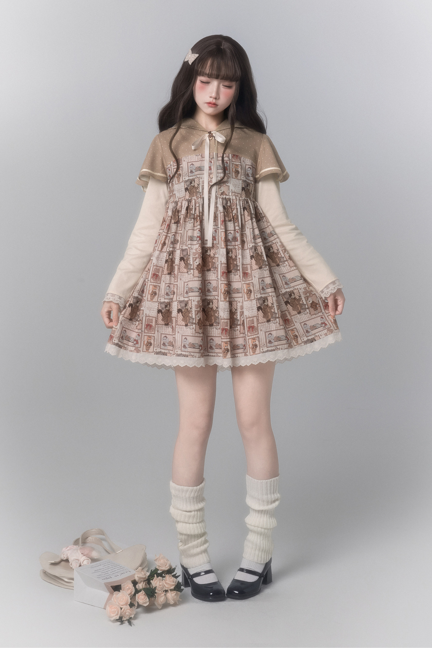 Bear Stamp Hooded Dress