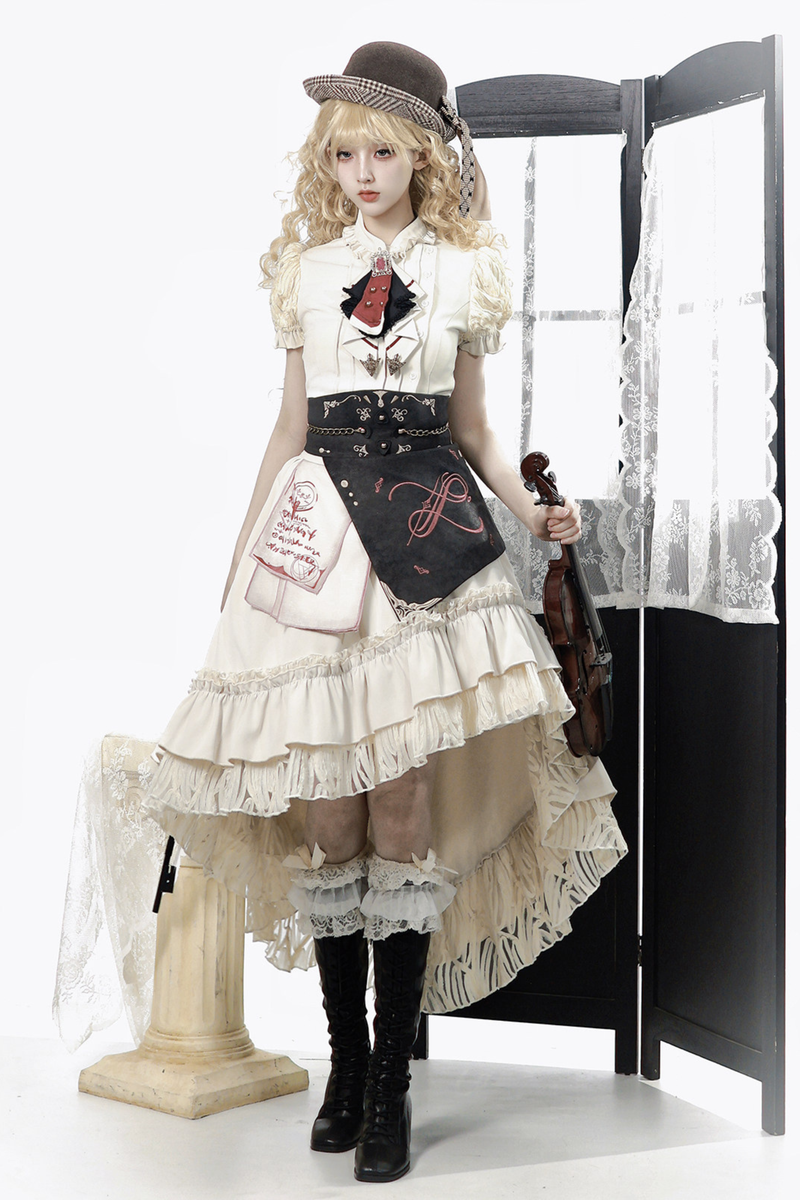 Lolita Puff Sleeve Top + Asymmetrical Skirt + Corset