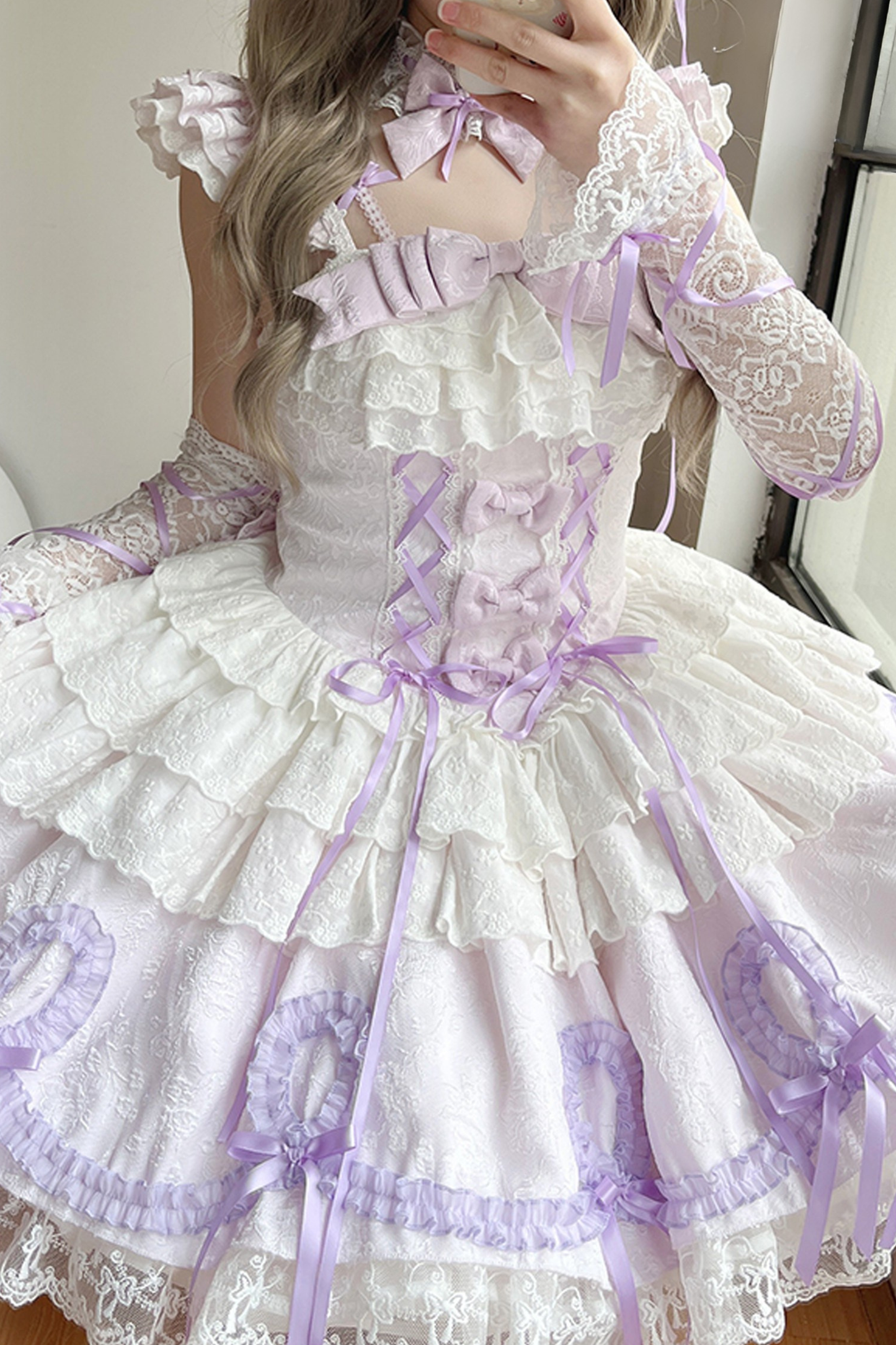 Butterfly Princess Lolita Dress + Petticoat + Clip + Ruffle Sleeve Shirt
