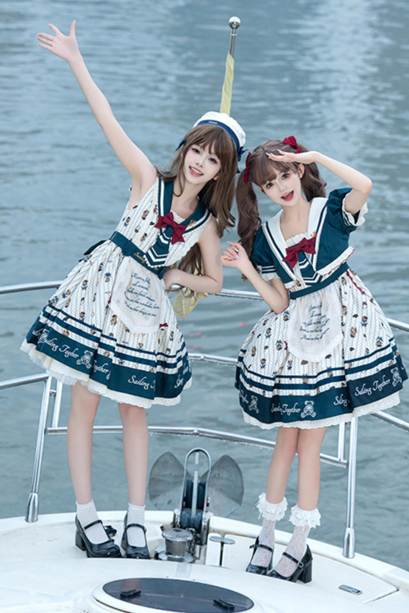 [pre-order] Jasmine Bear Marine Design Jumper Skirt + Short Outerwear