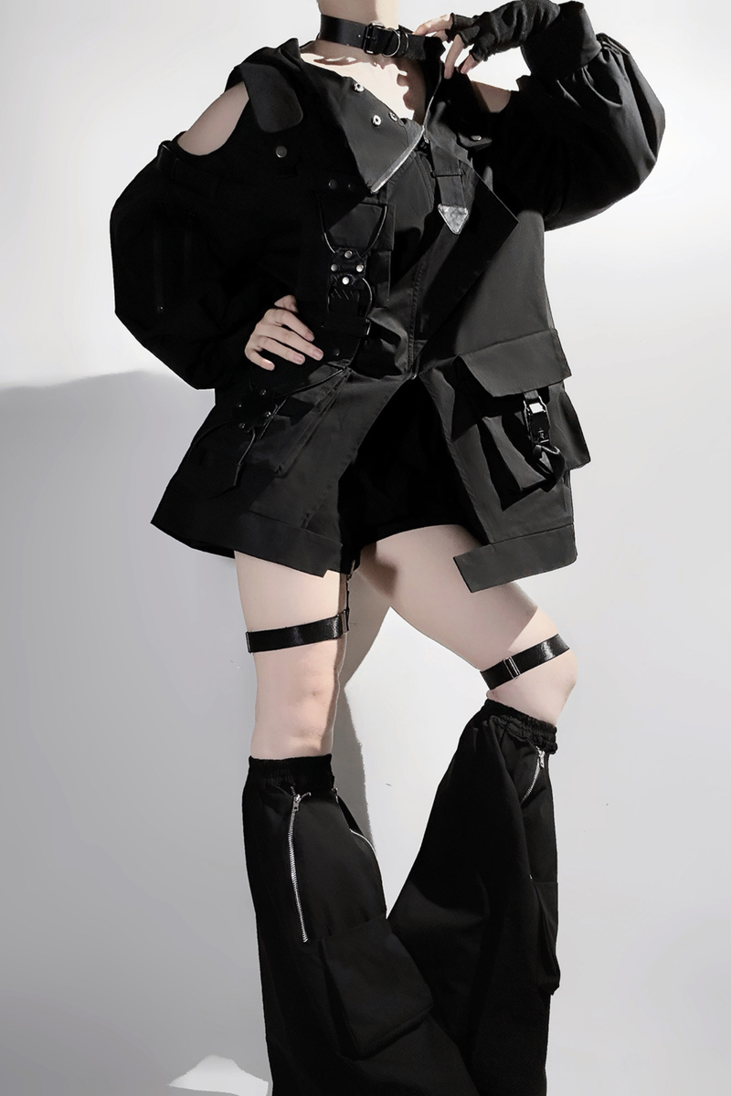 Dark Hooded Jacket + Shorts + Leg Covers