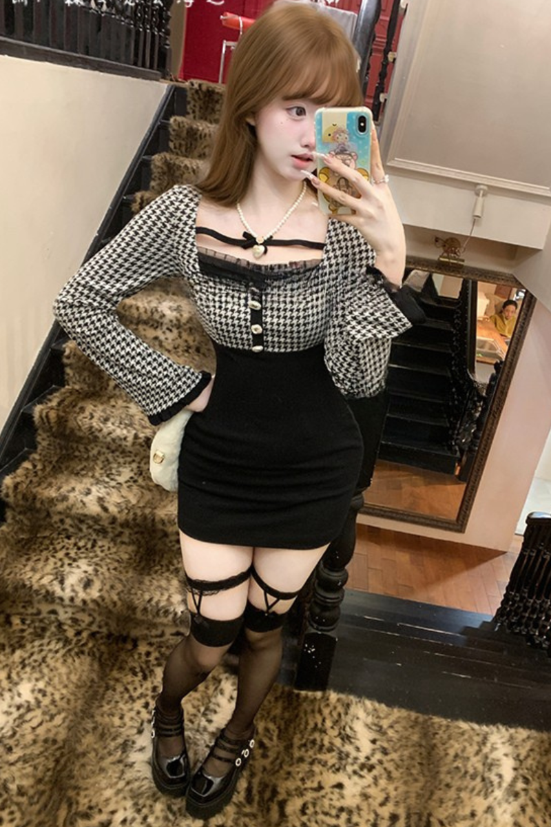 Houndstooth French Fitted Dress