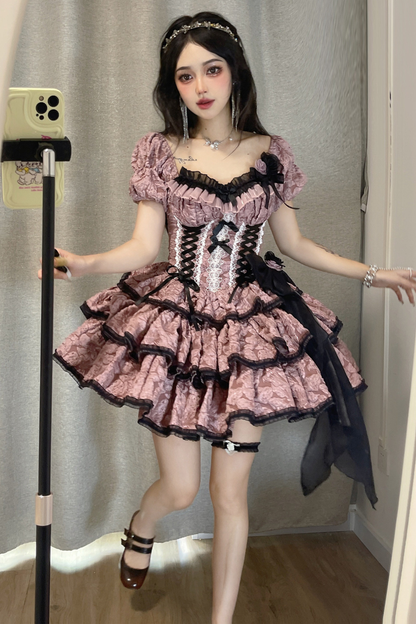 Dark Pink Lace Up Lolita Dress