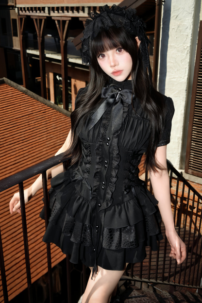 Gothic Lace Waist Cinched Dress