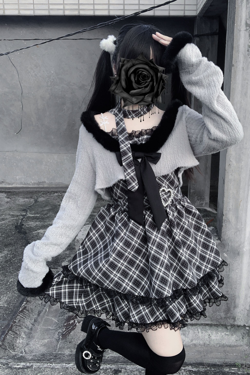 Jirai Suspender Skirt + Short Cardigan