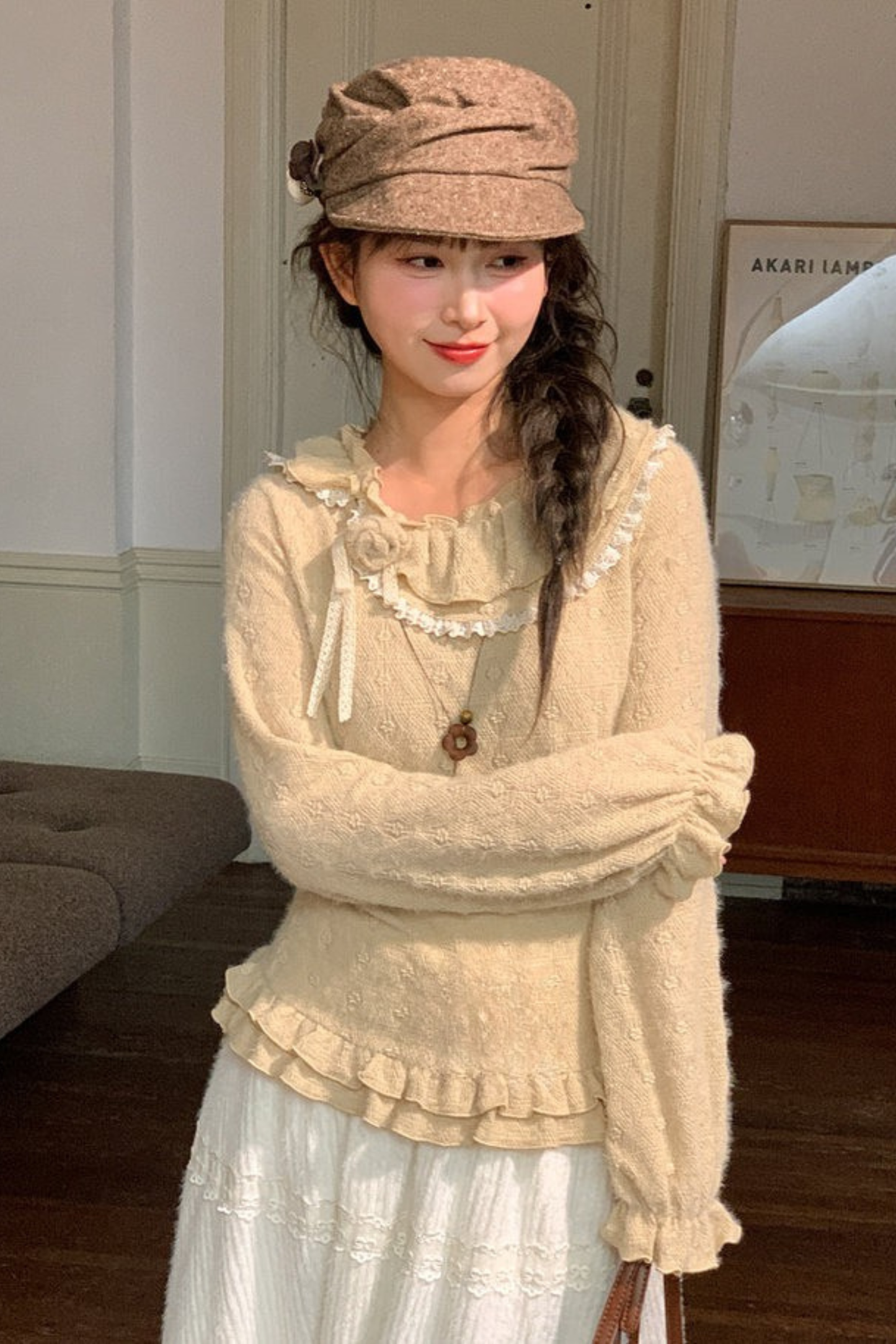 Lace Collar Long Sleeve Top
