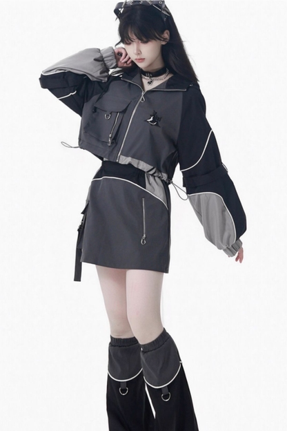 Mode Style Dark Jacket + Long Pants + Skirt + Leg Warmers