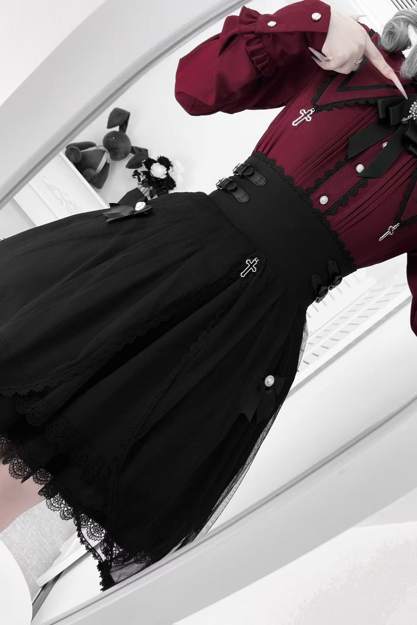 Dark French Lace Shirt + Skirt
