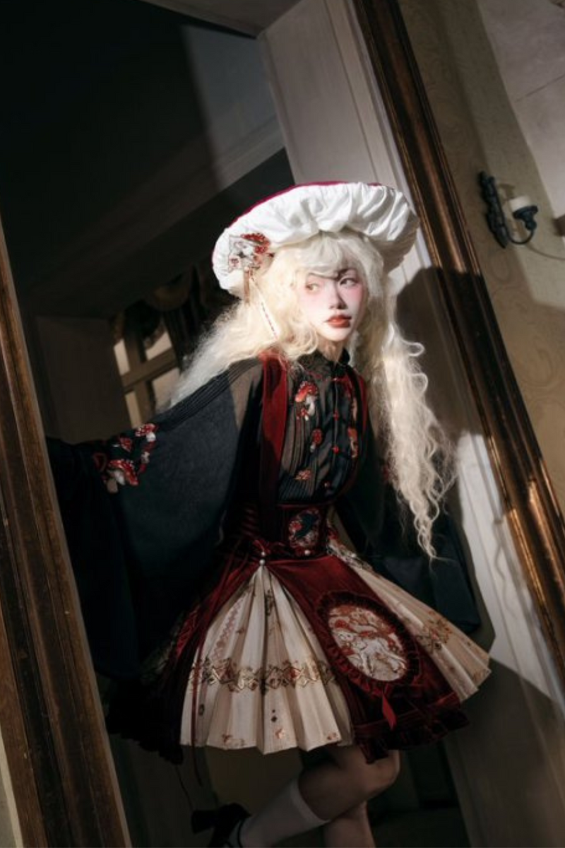 [pre-order] Japanese Style Mushroom Dark Sweet Lolita Jumper Skirt + Gown + Accessories