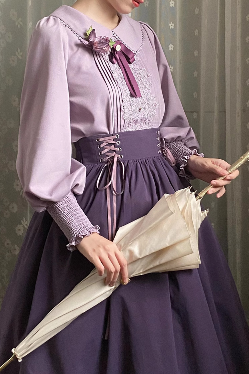 [pre-order] Retro Sweet College Shirt + High Waist Flare Skirt