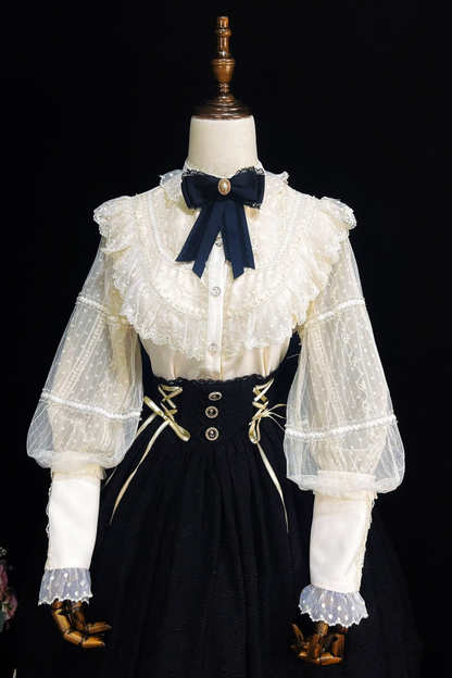 Retro Lolita Shirt + Lace-up High-waist Lolita Skirt
