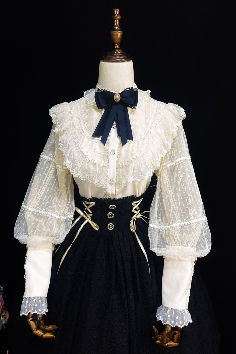 Retro Lolita Shirt + Lace-up High-waist Lolita Skirt