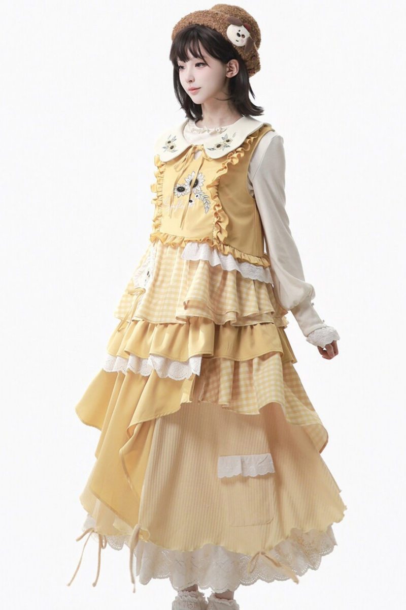 Yellow Ruffled Tank Top + Top + Skirt