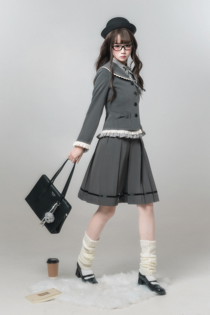 Retro College Jacket + Shirt + Skirt + Brooch