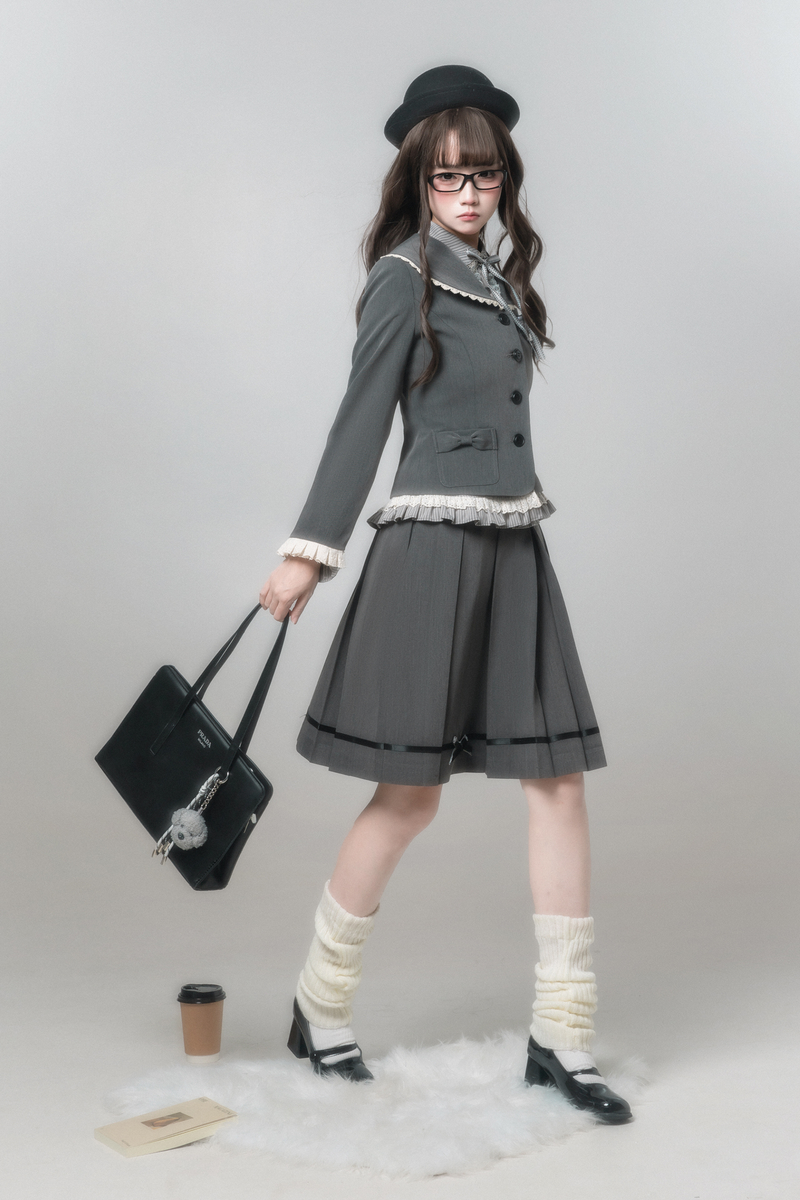 Retro College Jacket + Shirt + Skirt + Brooch