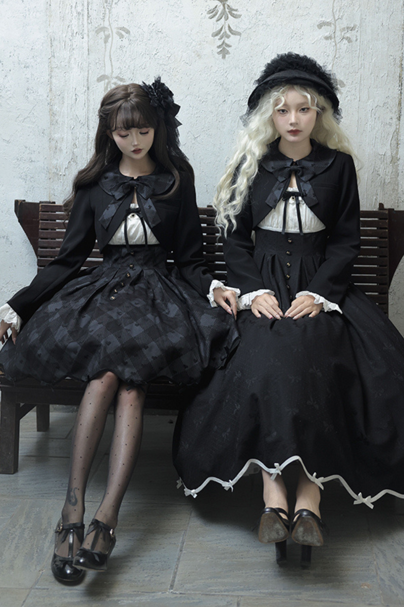 Silent Manor Dark Lolita Princess Jumper Skirt + Ribbon Collar Ruffle Jacket