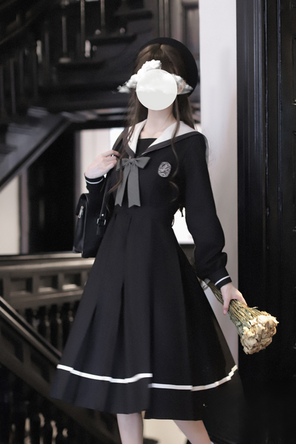 Preppy Style Dress + Ribbon + Brooch