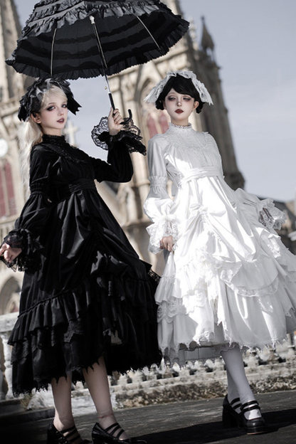 Gothic Doll Multi-tiered Dress + Belt + Fake Collar + Hairband