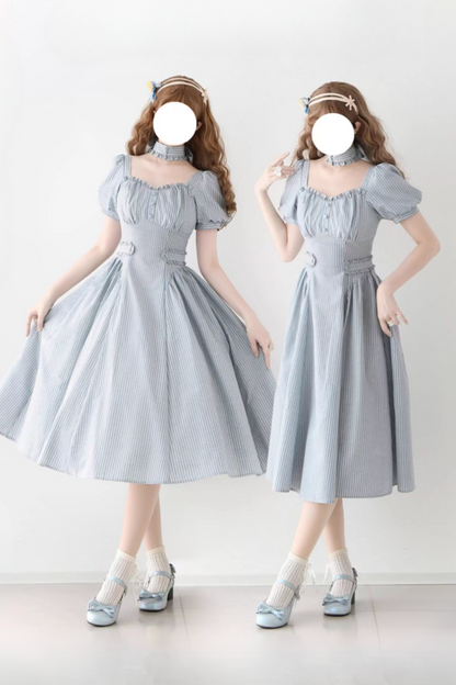 [pre-order] Retro French Classic Cotton & Linen Striped Dress