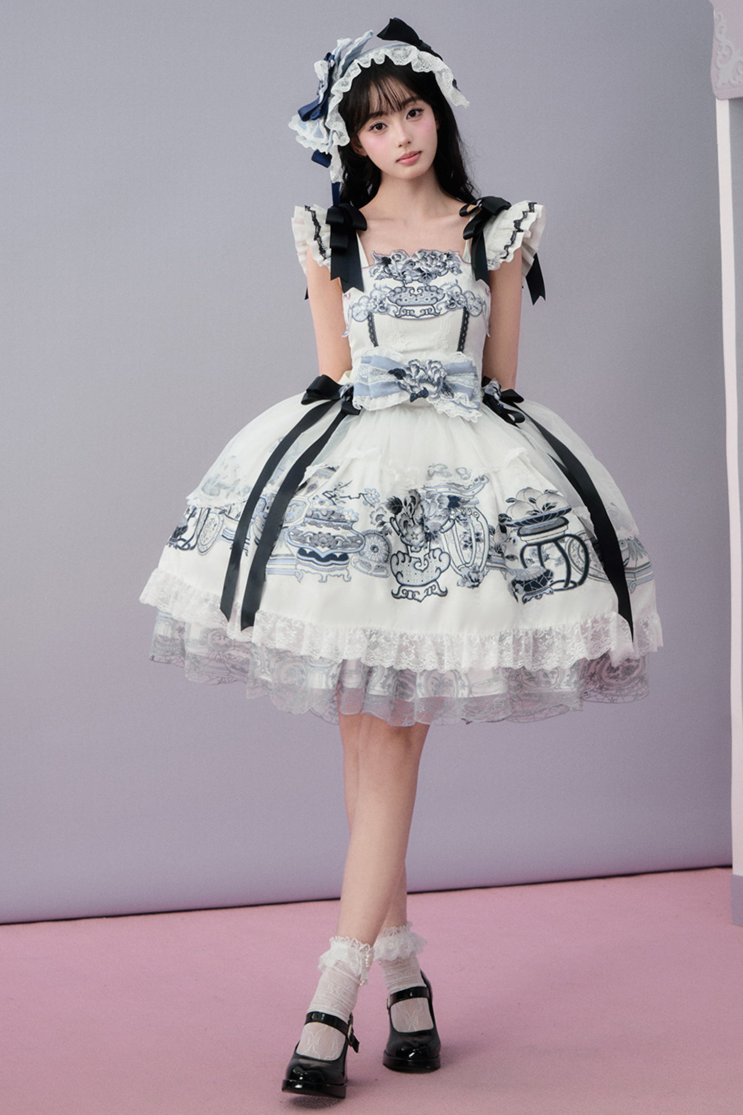 Chinese-style Design Flutter Sleeve Lolita Dress + Ribbon