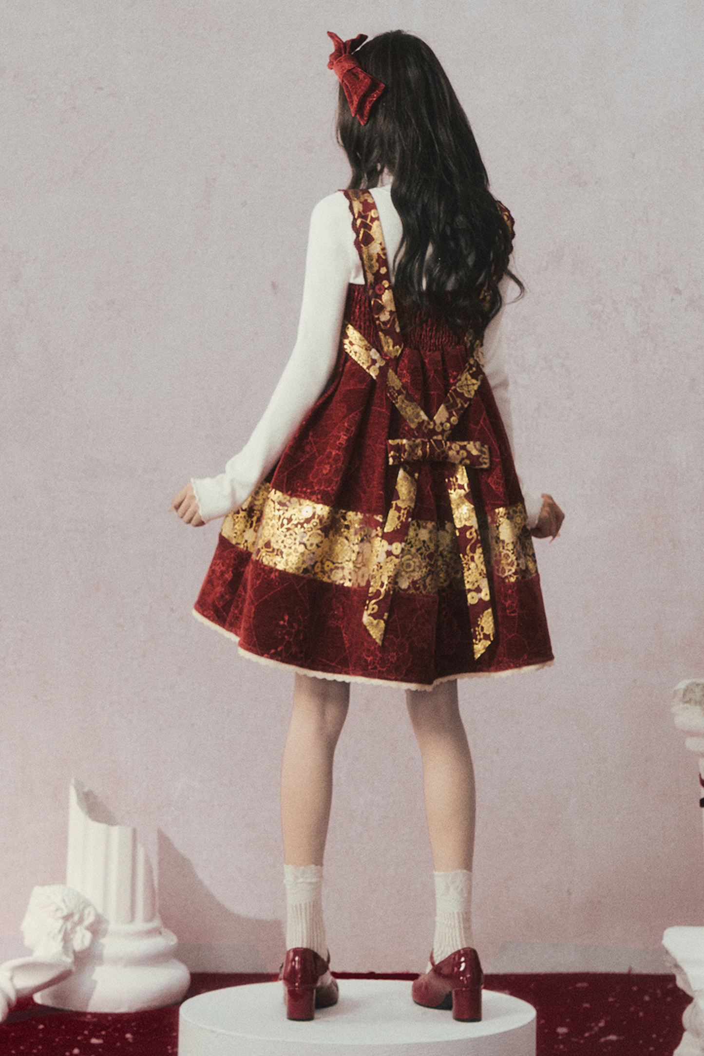 Velvet Dark Red Dress + Top + Jacket + Accessories